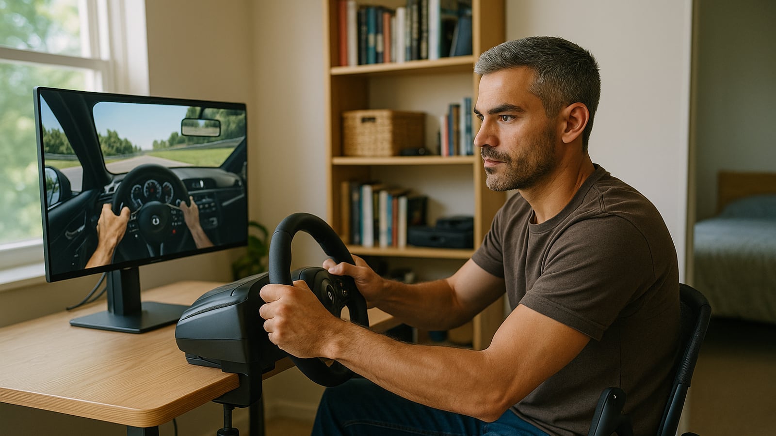Flight and driving sim gear that fits an actual desk